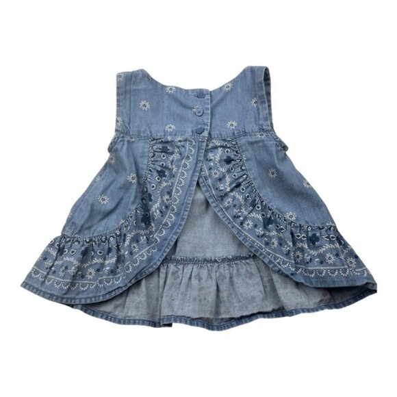 Baby Bgosh Shirt 2T Blue Denim Eyelet Embroidered Sleeveless Ruffle Toddler - Picture 2 of 8